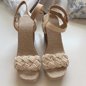 SHEIN Cream Woven Wedge Sandals